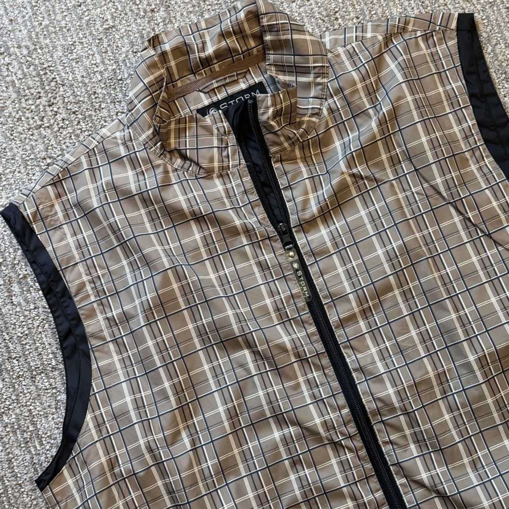 Sunice Storm Pack Mens Golf Vest Brown Plaid Full Zip Mock Neck Large 9314